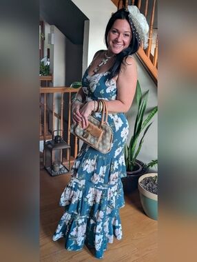 Abercrombie & Fitch Chic Teal Long Floral Maxi Dress